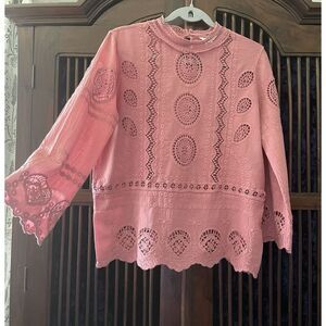 NWOT EST 1946 Pink Crochet Lace Blouse Women’s M Cotton Rayon Embroidered Top